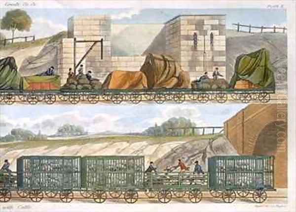 A Train of Wagons and a Train of Cattle Oil Painting by Thomas Talbot Bury