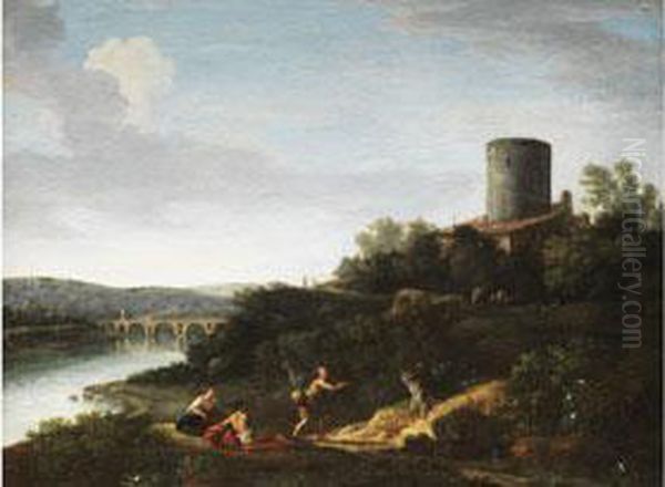 Italienische Ideallandschaft Mit Figurenstaffage Oil Painting by Jan Frans Van Bloemen (Orizzonte)