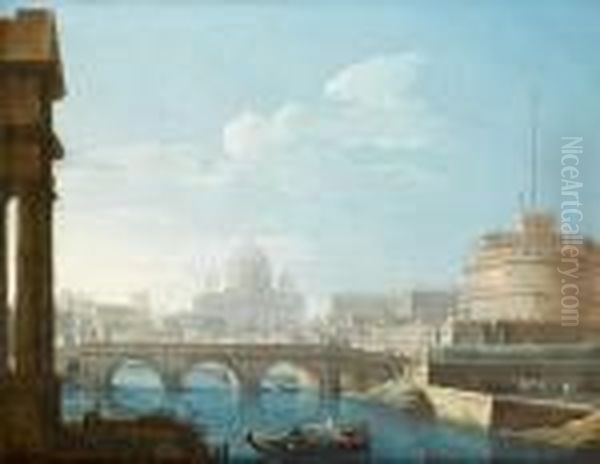 The Tiber With The Castel Sant'angelo Andsaint Peter's Beyond Oil Painting by Jan Frans Van Bloemen (Orizzonte)