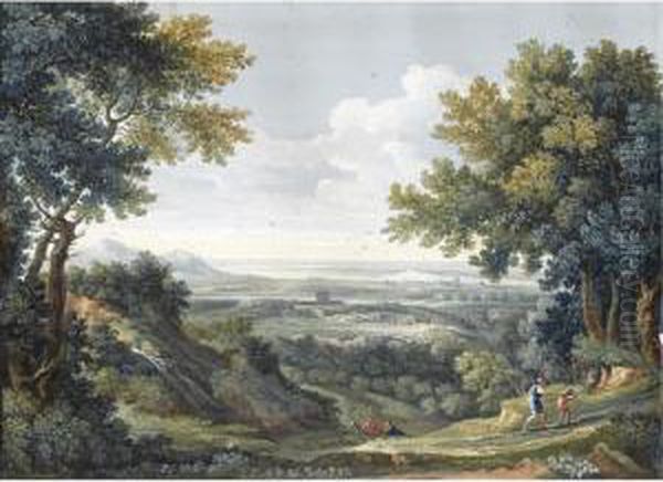 A View Of The Roman Campagna With Abraham And Isaac In The Foreground Oil Painting by Jan Frans Van Bloemen (Orizzonte)