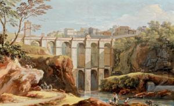 Veduta Del Ponte Clementino Di Civita Castellana Oil Painting by Jan Frans Van Bloemen (Orizzonte)