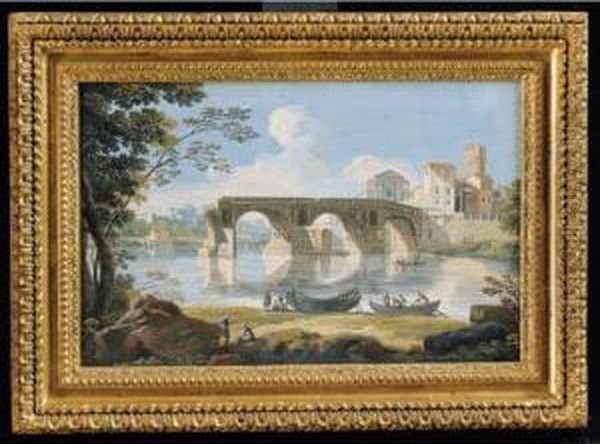 Roma, Il Tevere A Ponte Rotto Oil Painting by Jan Frans Van Bloemen (Orizzonte)