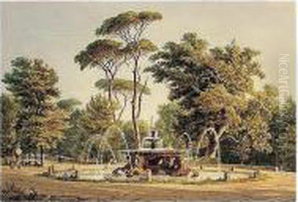 View In An Roman Garden Oil Painting by Georg Heinrich Busse