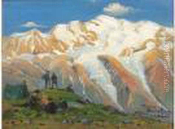 Le Camp De Base Du Mont Blanc Vu Du Brevent Oil Painting by G. Busset