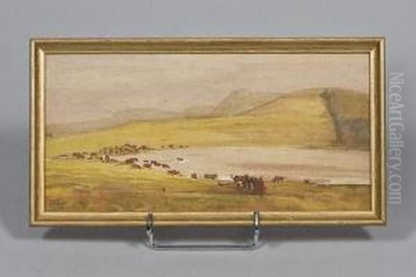 Troupeau De Vaches Pres D'un Lac Oil Painting by Maurice Busset