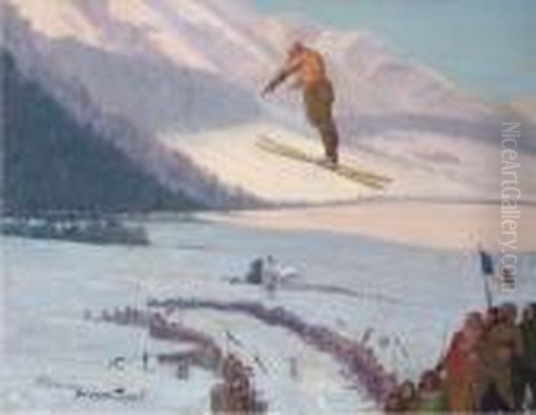 Chamonix Winter Games Oil Painting by Maurice Busset