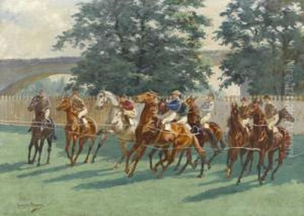 Jockeys Vor Dem Start Oil Painting by Georges Louis Ch. Busson