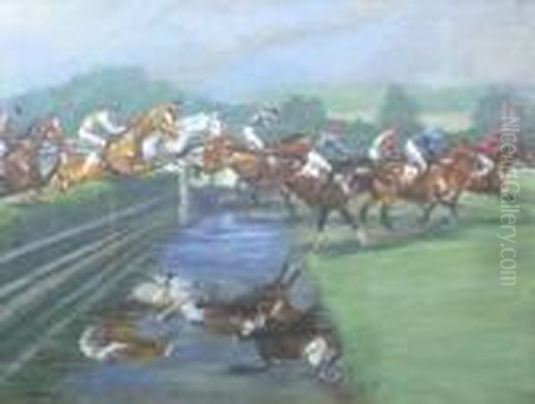 Grand Steeple Chase A Enghien Oil Painting by Georges Louis Ch. Busson