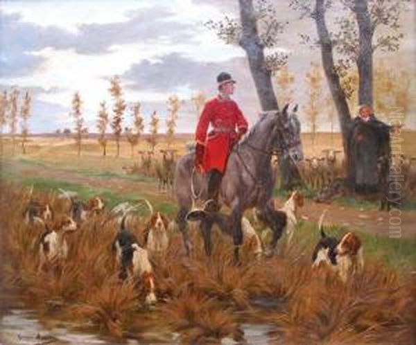 Scene De Chasse A Courre. Oil Painting by Georges Louis Ch. Busson