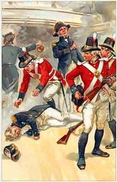 Nelson was struck down by a shot from the rigging Oil Painting by Gordon Frederick Browne