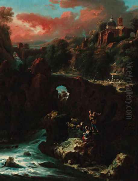 An Italianate river landscape Oil Painting by Domenico Brandi