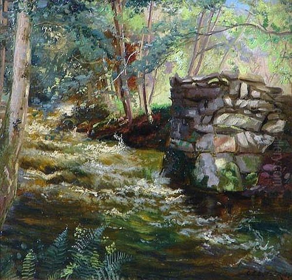 Falls On The Nant Col Llandeor Oil Painting by Charles Ernest Butler