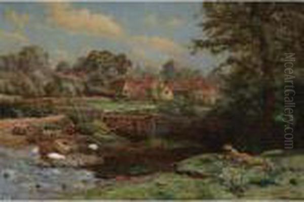 Watercress Gathering At Abinger Hammer Surrey Oil Painting by Charles Ernest Butler