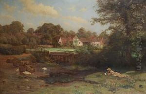 Watercress Gathering At Abinger Hammer, Surrey Oil Painting by Charles Ernest Butler