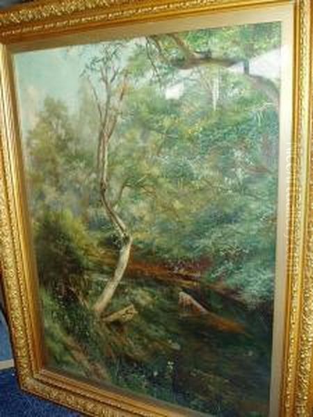 River In A Summer Woodland Oil Painting by Charles Ernest Butler