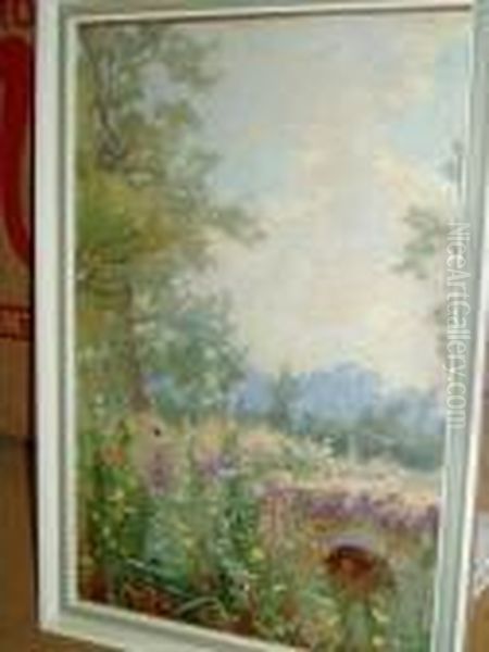 Cornish Wildflowers - A Reminiscence Of Perranporth Oil Painting by Charles Ernest Butler