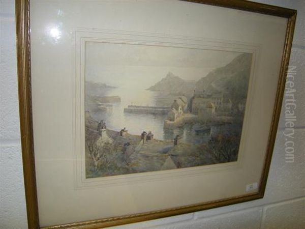 Polperro Harbour Oil Painting by Herbert E. Butler