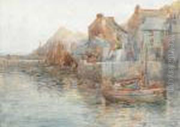 Fish Harbour - Polperro, Cornwall Oil Painting by Herbert E. Butler