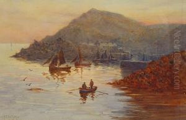 Evening, Polperro Harbour Oil Painting by Herbert E. Butler