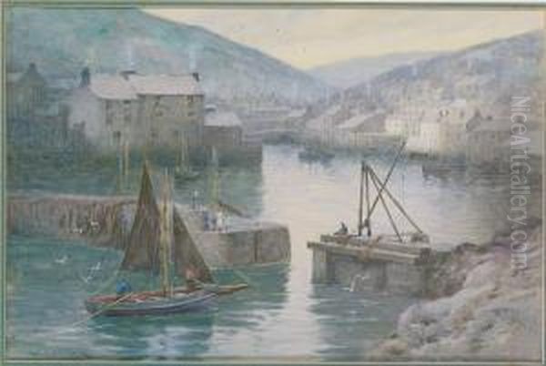 Polperro, Cornwall, A Pair Oil Painting by Herbert E. Butler