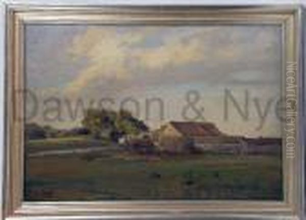 A Farmhouse In A Landscape Oil Painting by Howard Russell Butler