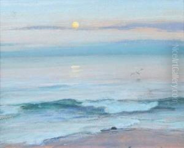 Moonlight Over The Sea With Gull Oil Painting by Howard Russell Butler