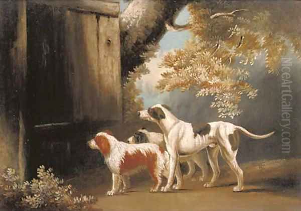 Three sporting dogs waiting for master Oil Painting by James Barenger