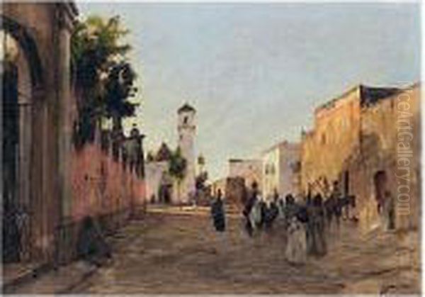 Street Scene, Quantla, Mexico Oil Painting by Howard Russell Butler