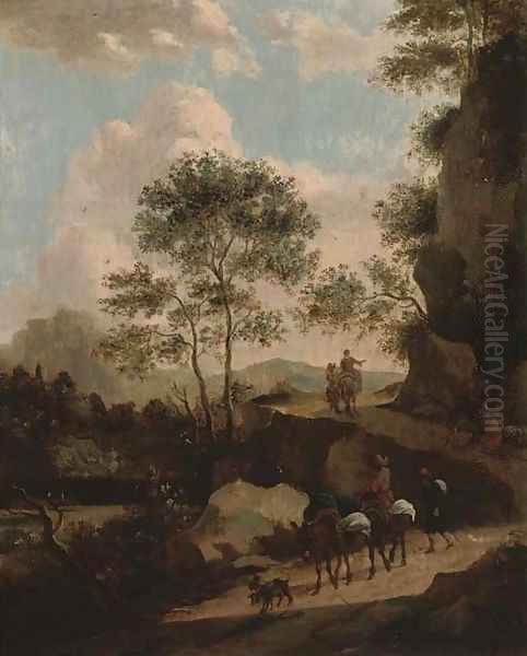 A rocky landscape with travellers on a path Oil Painting by Jan Both