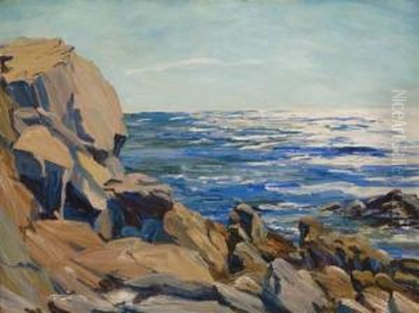 Rocky Coastline Oil Painting by Mary Cable Butler