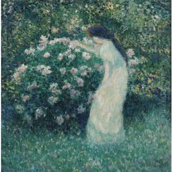 Lili Butler In Claude Monet's Garden Oil Painting by Theodore Butler