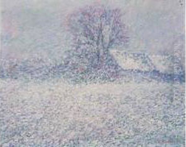 <maisons Et Arbre, Effets De Neige>, 1901. Oil Painting by Theodore Butler