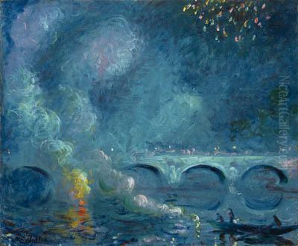 Fireworks, Vernon Bridge Oil Painting by Theodore Butler