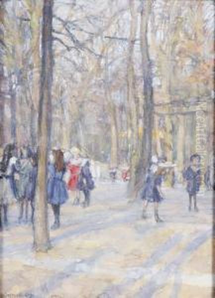 Children Playing In A Park Oil Painting by Erich Buttner