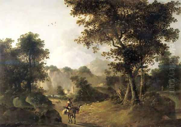 A muleteer on a track in an Italianate landscape Oil Painting by Jan Both