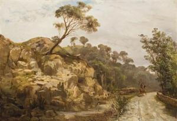 Hillside Country Road 
With Horseman Oil Painting by Abraham Louis Buvelot