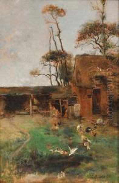 Farmyard Oil Painting by Abraham Louis Buvelot