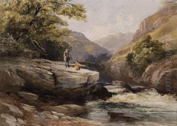 Fishing In A Gorge Oil Painting by Abraham Louis Buvelot