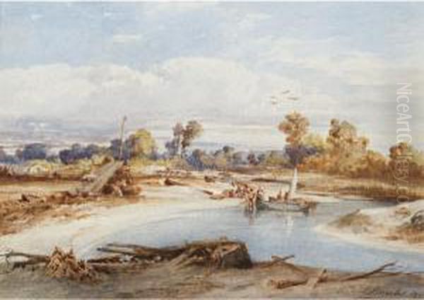 River Landscape With Figures Oil Painting by Abraham Louis Buvelot