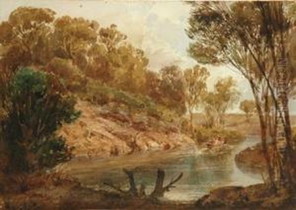 On The Yarra Near Survey Oil Painting by Abraham Louis Buvelot