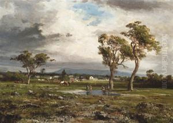 Northcote By Side Brunswick, Melbourne Oil Painting by Abraham Louis Buvelot