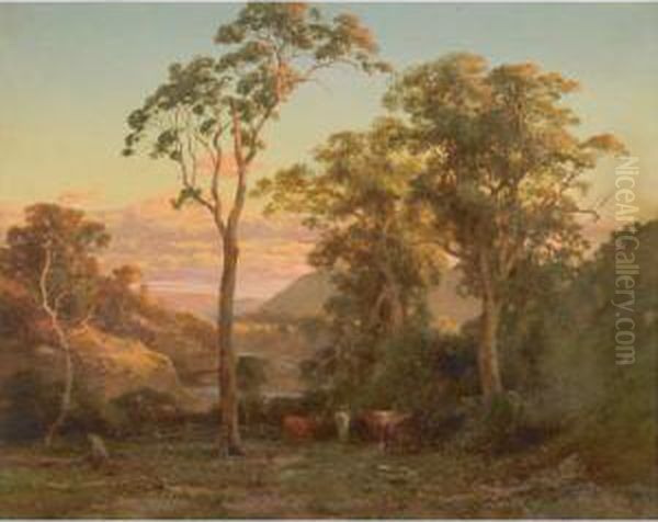 Near Bacchusmarsh [sic]. Sunset On The Werribee Oil Painting by Abraham Louis Buvelot