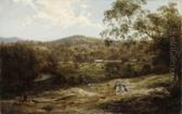 Tubbutt Homestead In The Bombala District, In The Foothills Of The Snowy Mountains Oil Painting by Abraham Louis Buvelot