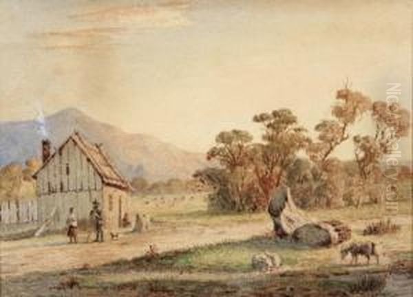 Untitled (rural Scene And Farmhouse) Oil Painting by Abraham Louis Buvelot