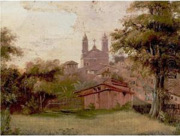 View Of The Church Of Santa Fede, Mexico Oil Painting by Abraham Louis Buvelot