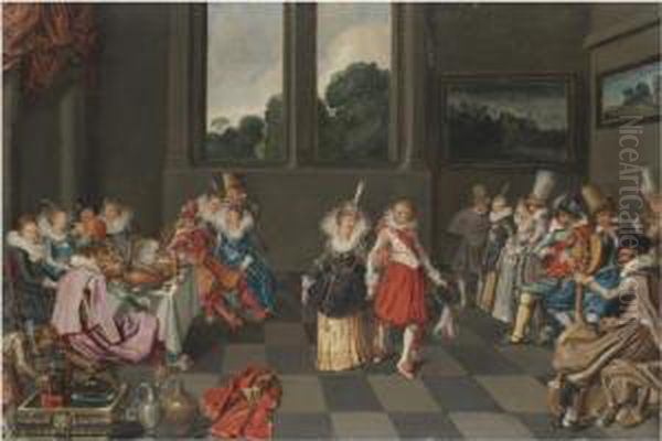 A Banqueting Scene With An Elegant Couple Dancing Oil Painting by Willem Buytewech