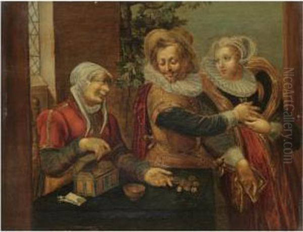 A Brothel Scene With A Young Couple And A Procuress Oil Painting by Willem Buytewech