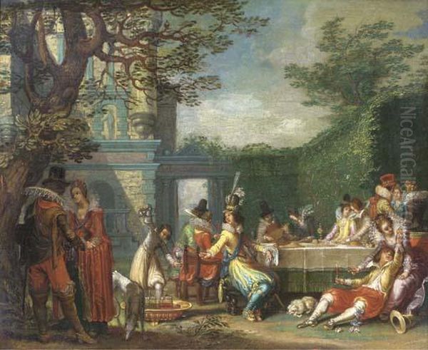 A Merry Company Feasting In An Elegant Garden Oil Painting by Willem Buytewech