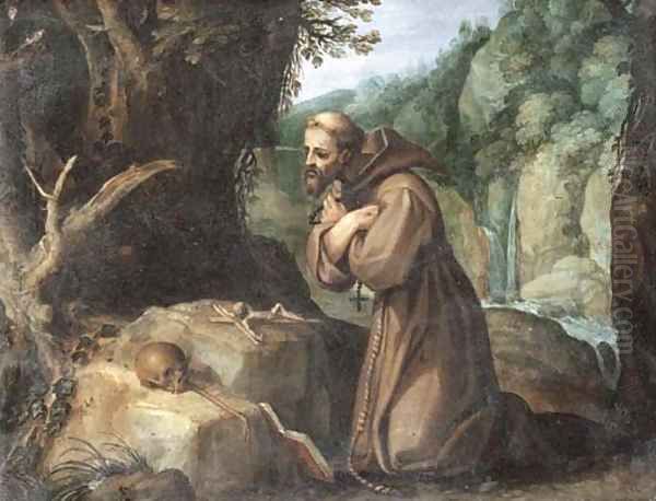 Saint Francis in the wilderness Oil Painting by Paul Bril