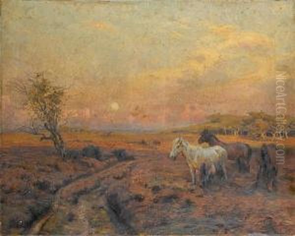 Moonrise Before Sunset In The New Forest Oil Painting by William Hounsom Byles